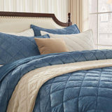 Luxury Velvet Queen Quilt Set, Ultra Soft Lightweight Quilted Velvet Comforter, Diamond