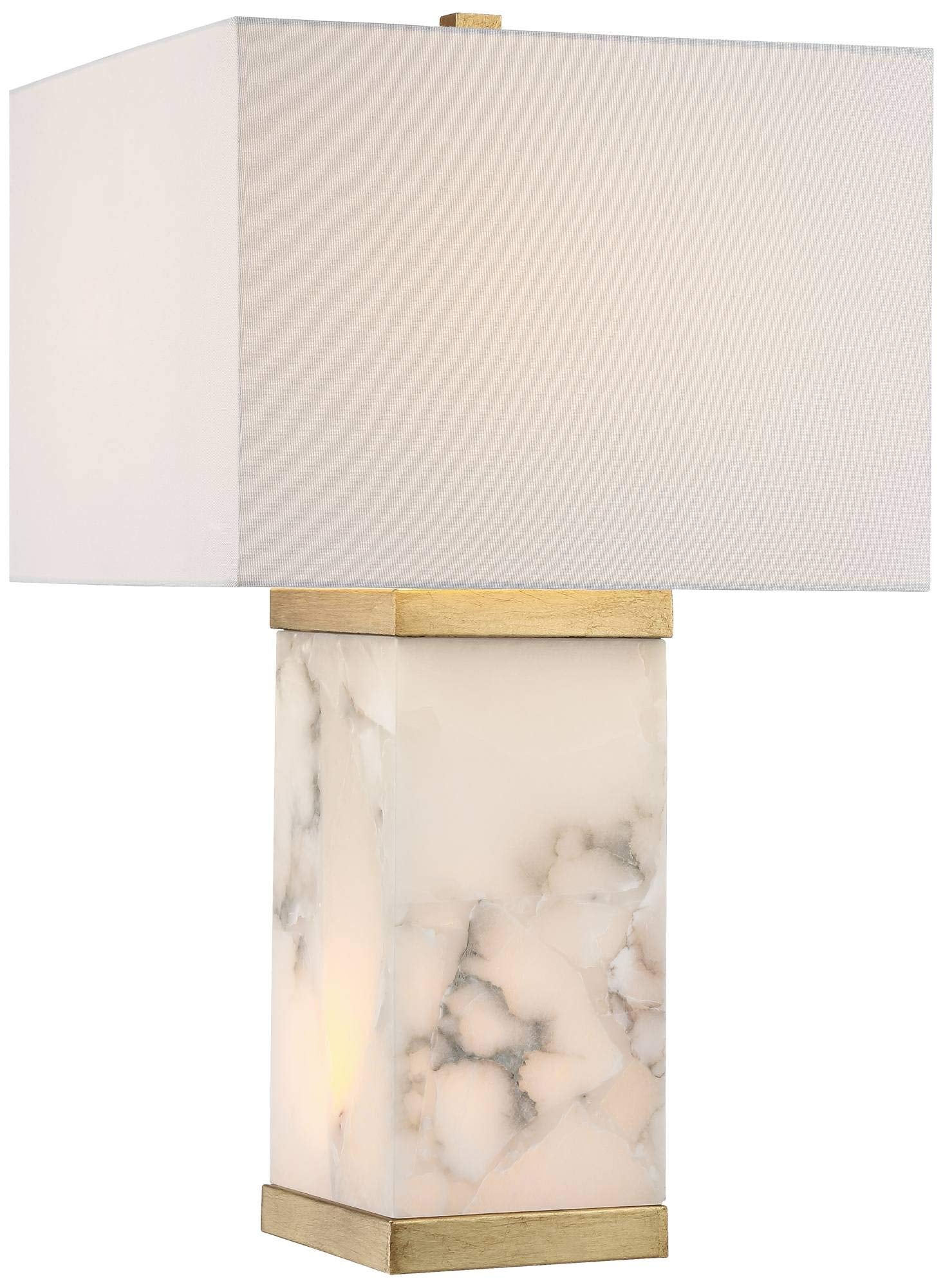 Mindy Modern Table Lamp 24 3/4" High with Nightlight White Gray Alabaster Gold Metal Rectangular