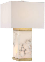 Mindy Modern Table Lamp 24 3/4" High with Nightlight White Gray Alabaster Gold Metal Rectangular