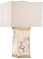Mindy Modern Table Lamp 24 3/4" High with Nightlight White Gray Alabaster Gold Metal Rectangular