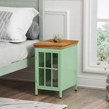 20 INCH Night Stand, Bedside Table, Mint Green with Solid Wood Top, Rectangle End Table with Storage Cabinet for Bedroom and Living Room