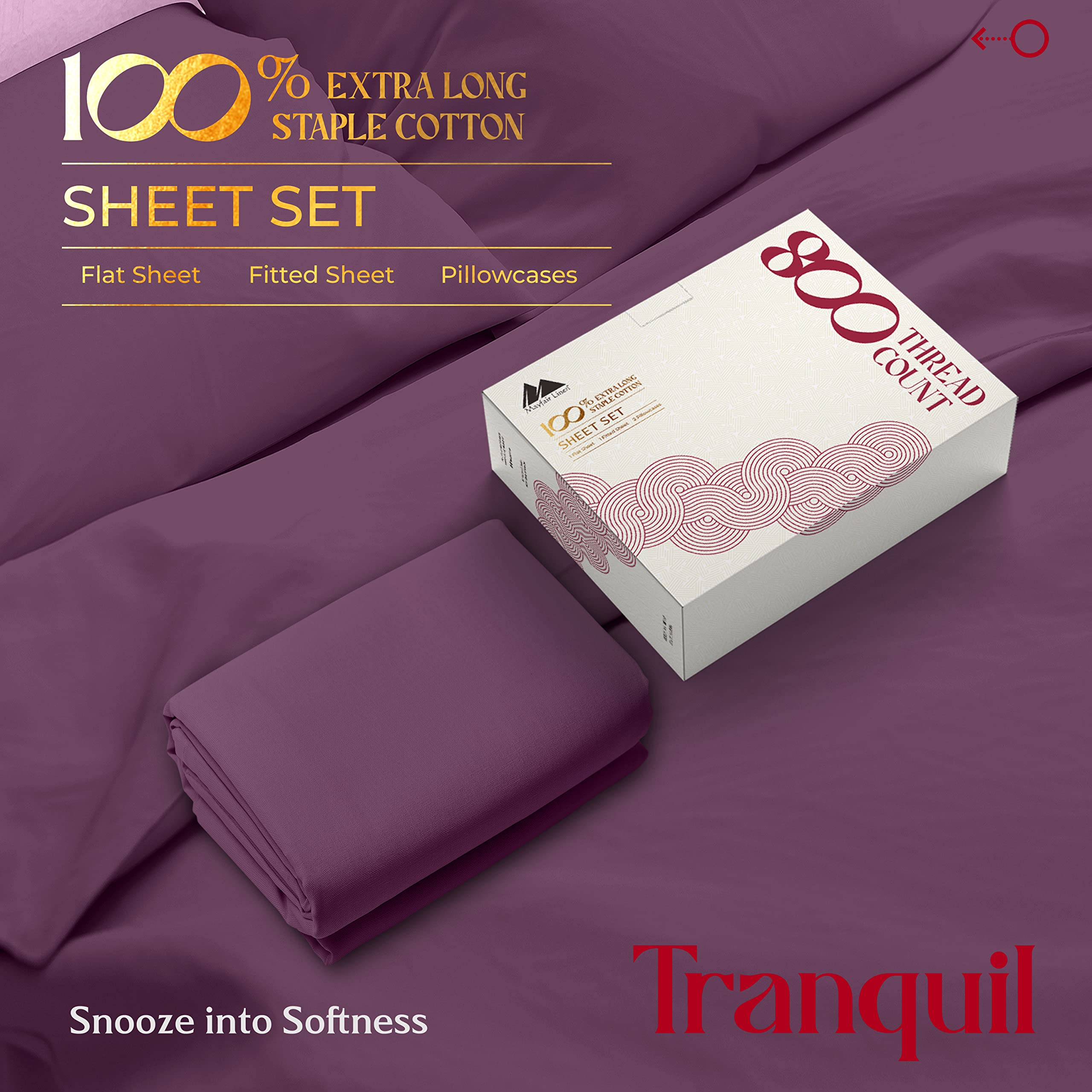 800 TC Egyptian Cotton Sheets - 4 Piece Plum Full Size Cooling Sheet for Hot Sleepers