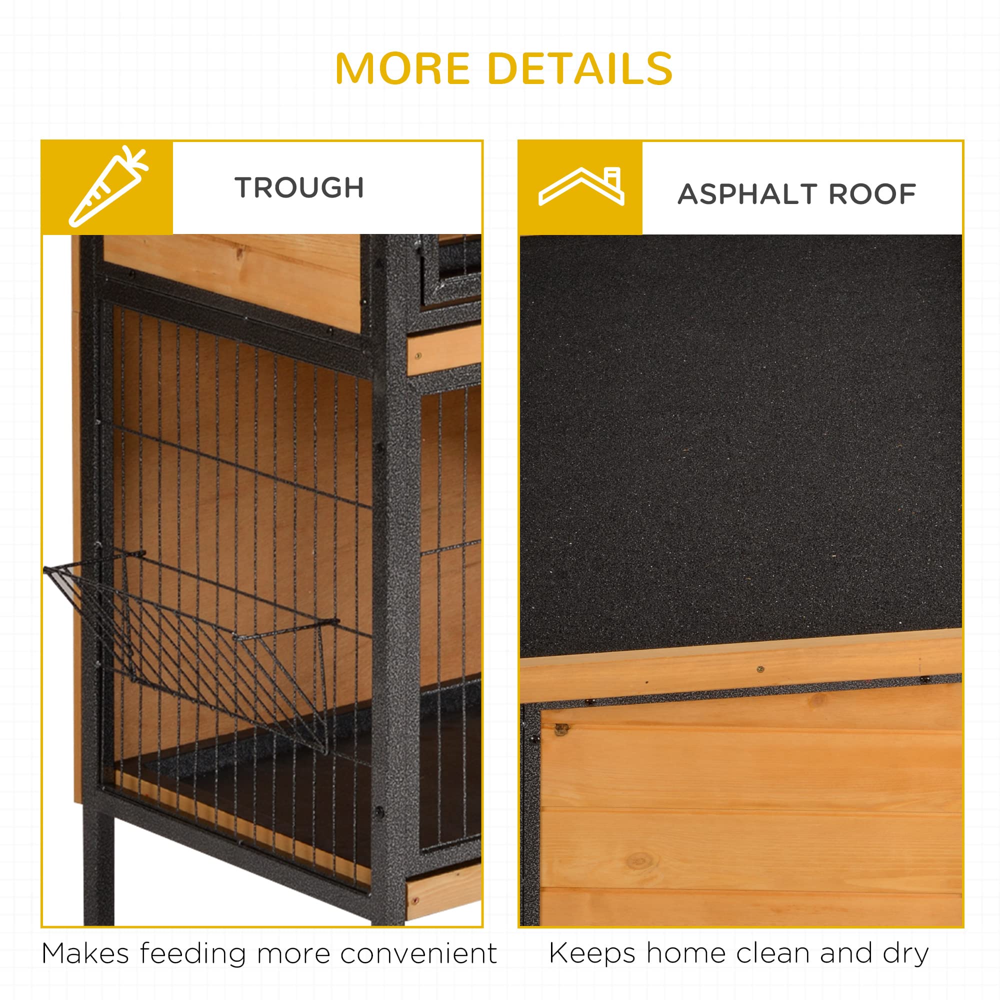 48" 2-Story Large Rabbit Hutch Bunny Cage Wooden Pet House Metal Frame