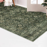 Morebes Vintage Throw Rugs, Boho 3x5 Washable Rug Non Slip,Soft Area Rug for Bedroom,Distressed Non-Shedding Floral Rug for Entryway Kitchen Foyer Bedside Playroom,Dark Green