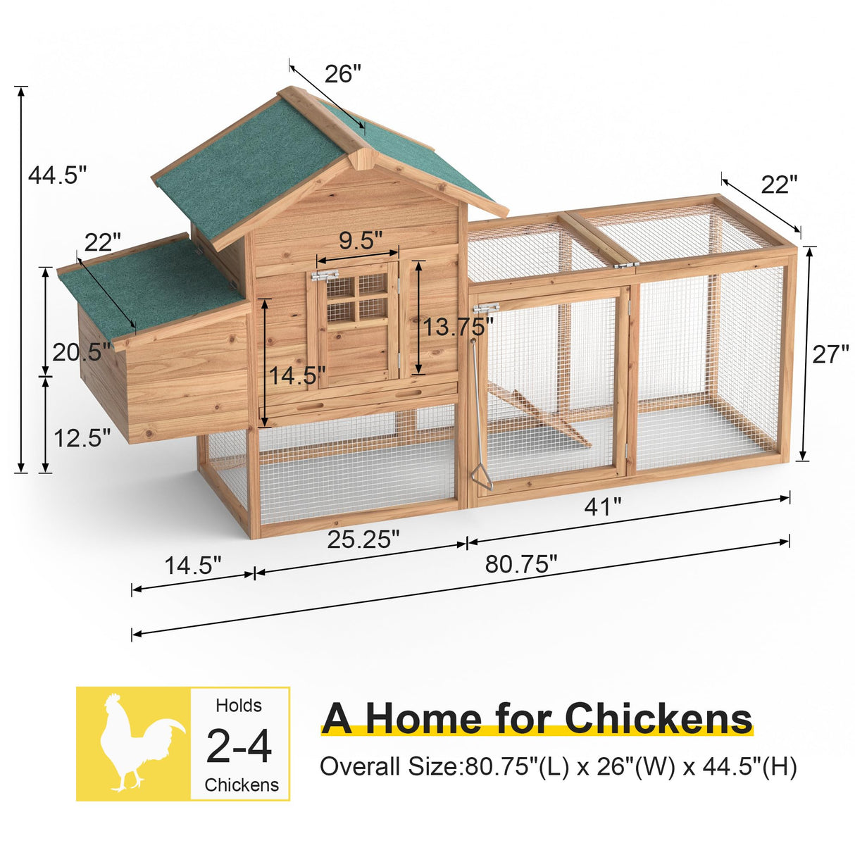 80" Chicken Coop for 2-4 Chickens Outdoor Wooden Hen House Poultry Pet Hutch