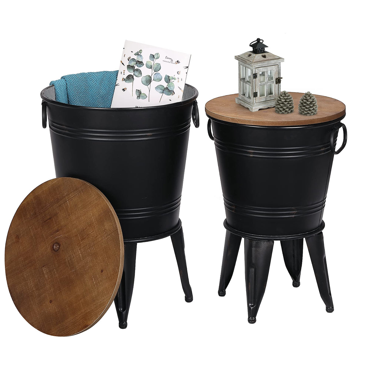 Farmhouse Accent Side Table, Rustic Antique Galvanized End Coffee or Cocktail Table