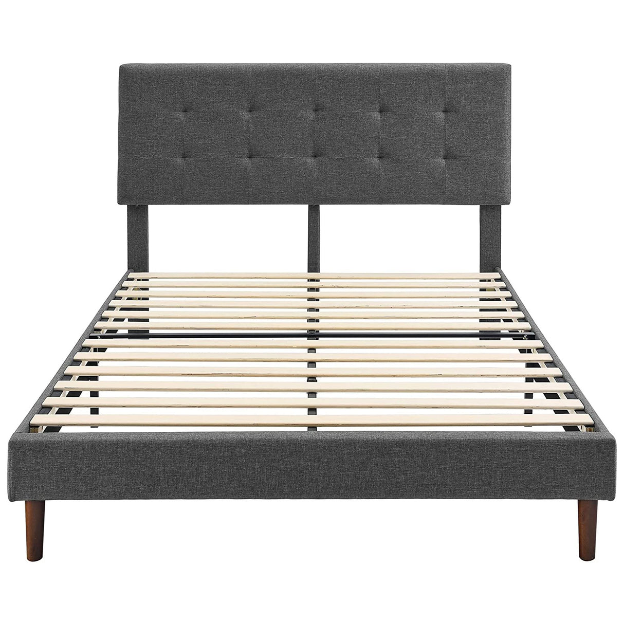 Linen Fabric Upholstered Platform Bed Frame with Square Stitch Tufted Adjustable Height