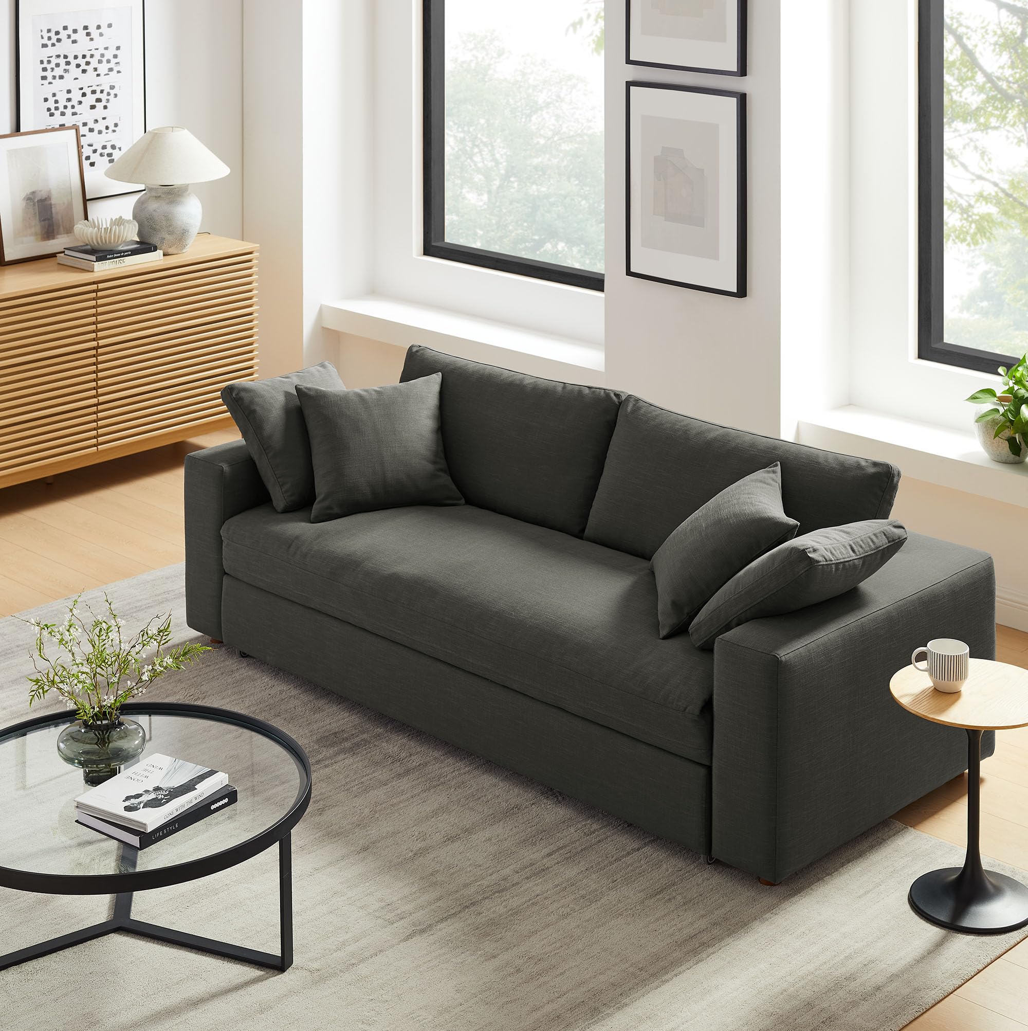 Commix Down Filled Fabric Sleeper Sofa in Gray