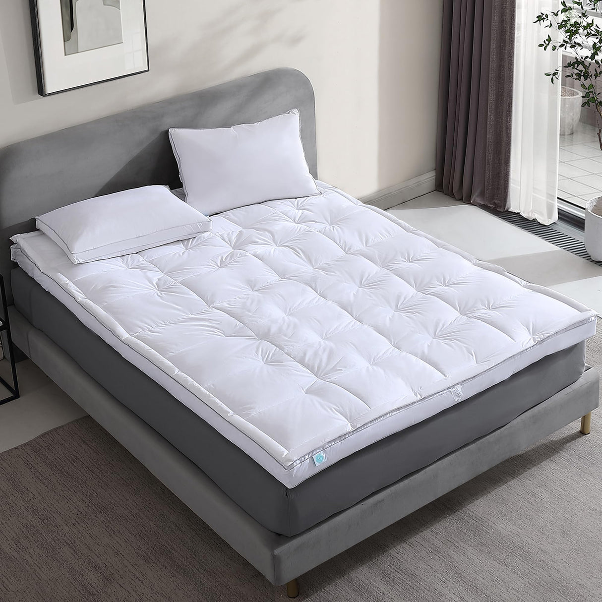 3 Inch White Down Mattress Topper - Queen Size White Feather