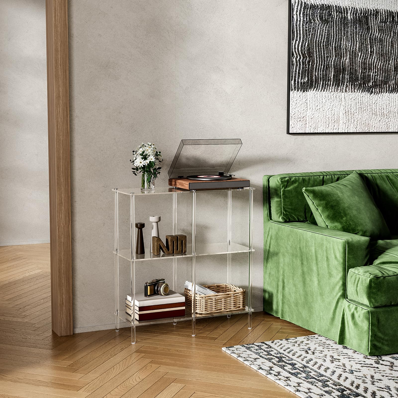 Clear Acrylic Console Table - 3-Tier Entryway Table with Open Shelves