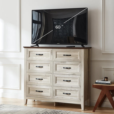 Dresser for Bedroom, 8 Drawer Dresser with Metal Handles, White Chest of Drawers