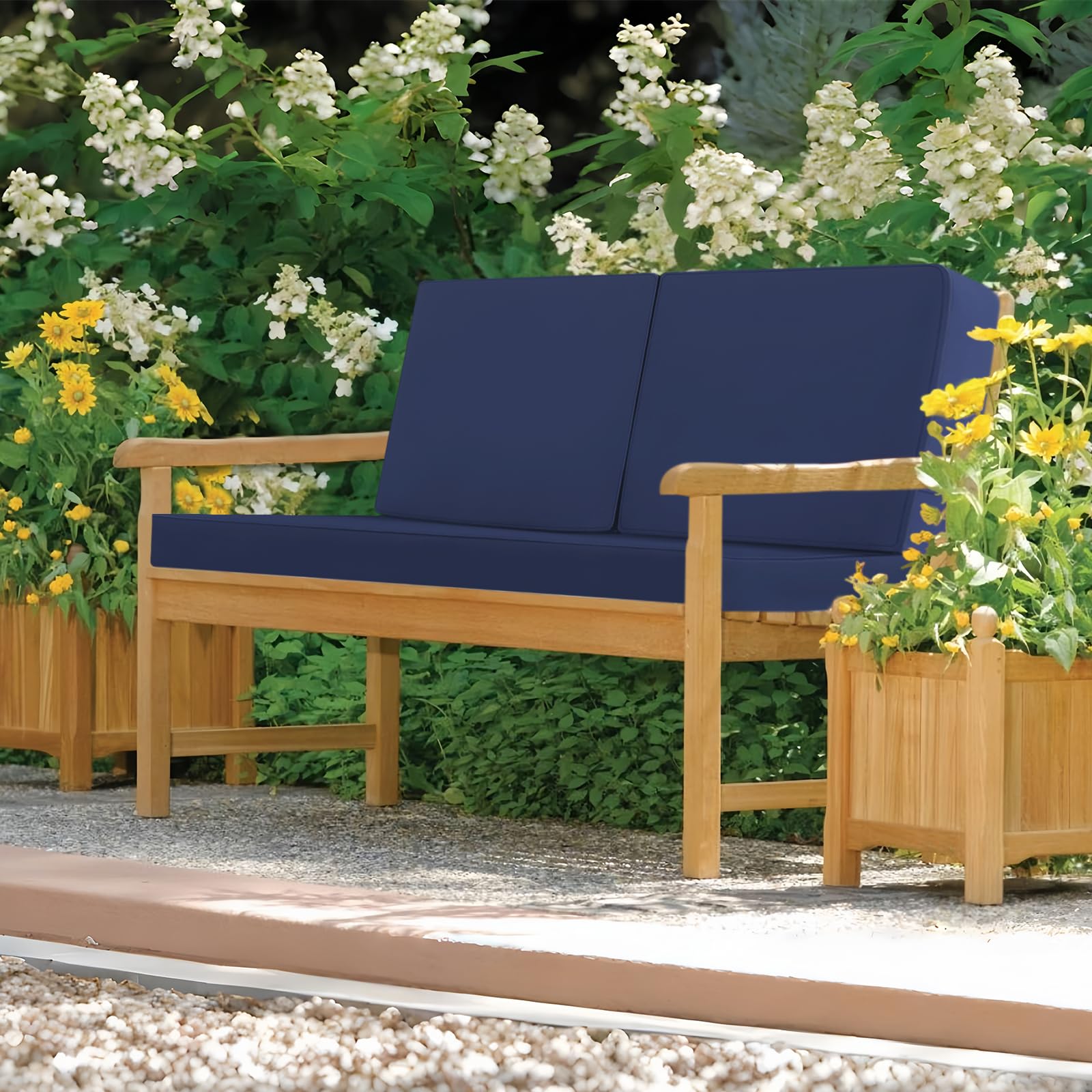 Outdoor Loveseat Cushion Set 46 x 26 Inch Waterproof & 3-Year Fade Resistant Patio Furniture Cushions with Removable Cover, Ties and Hidden Zipper for Sofa Bench Couch Pads Set of 3, Blue