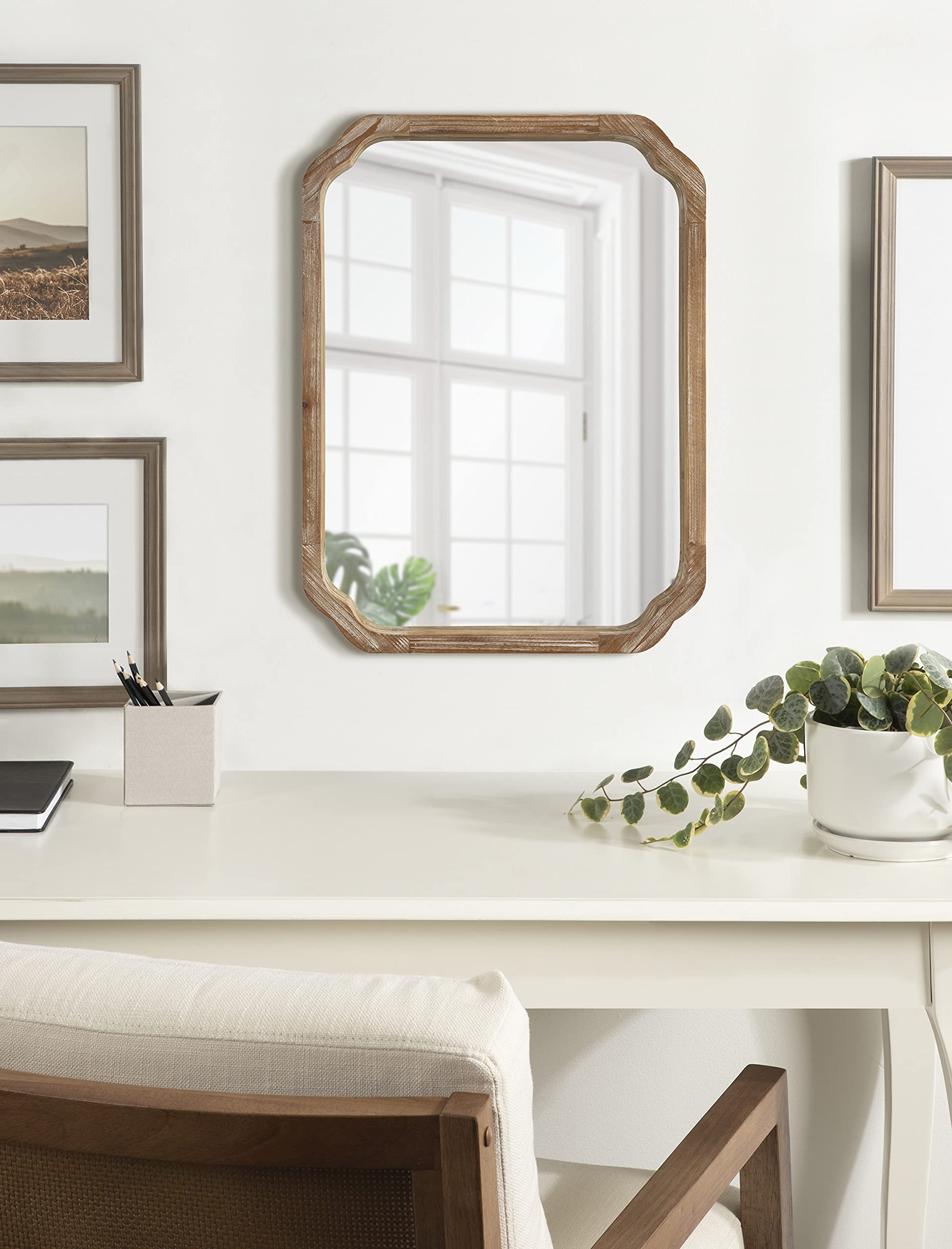 Marston Farmhouse Rectangle Wall Mirror, 18 x 24, Rustic Brown, Decorative Rustic Mirror