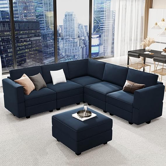 Sectional Couch with Storage Ottoman, Corduroy Modular Sectional Sofa