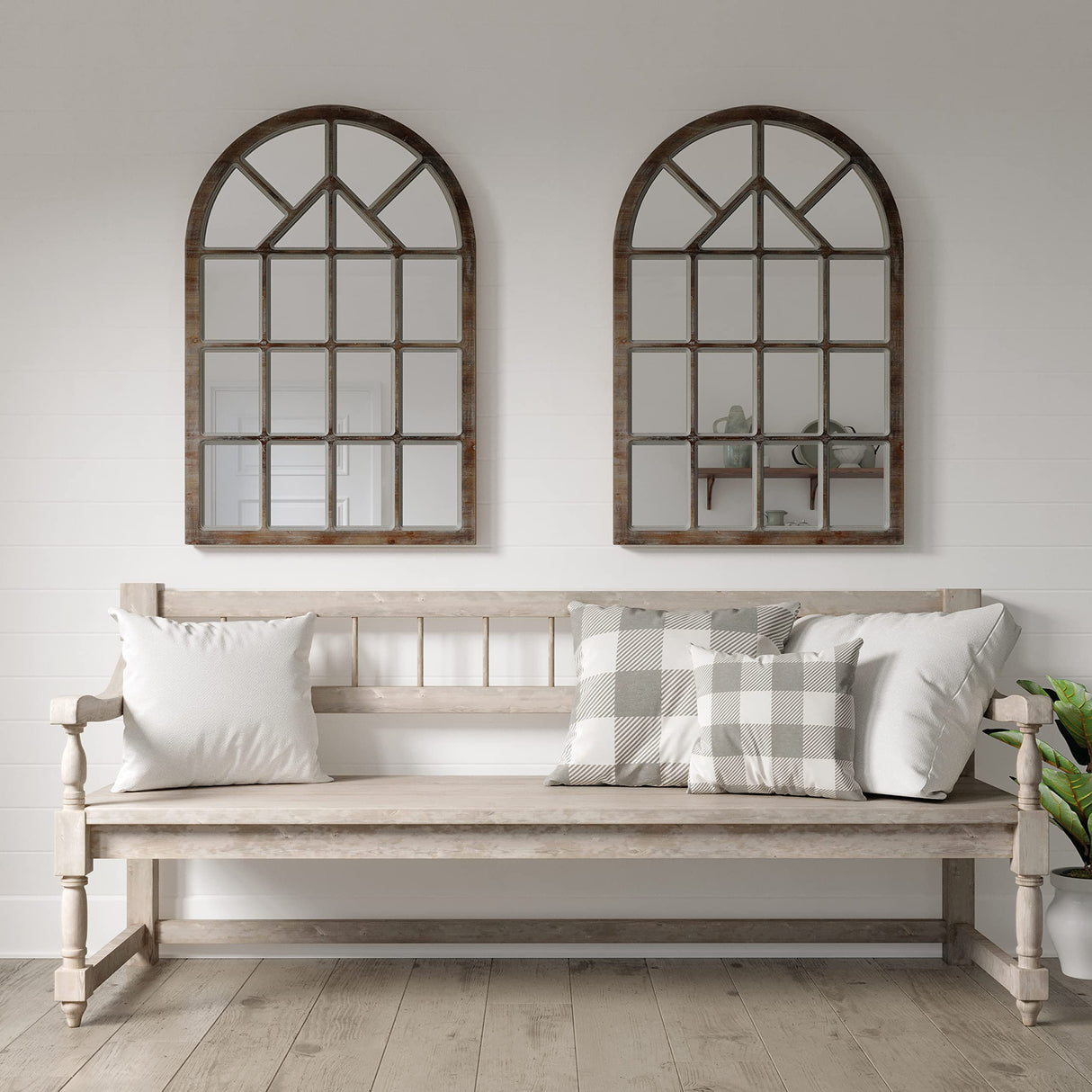 Grid Mirror 30x47 Wood Cathedral Window Pane Mirror - Arched Window Mirror