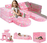 Kids Couch, 10-Piece Modular Play Couch for Playroom, Fold Out Kids Sofa for Girl Boy