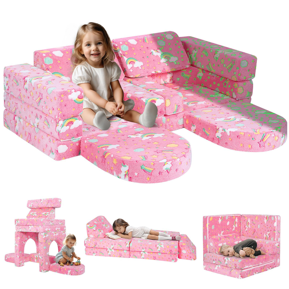 Kids Sofa Set with Footstool, Upholstered Armchair for Kids 18M+, Baby Sofa for Playroom