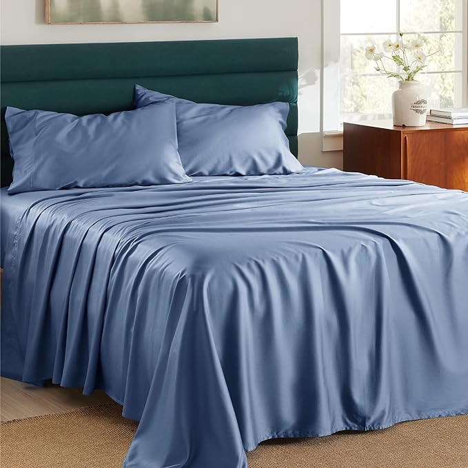 Lyocell Cotton Sheet Set - Cooling Bed Sheets Queen, Silky Soft and Breathable