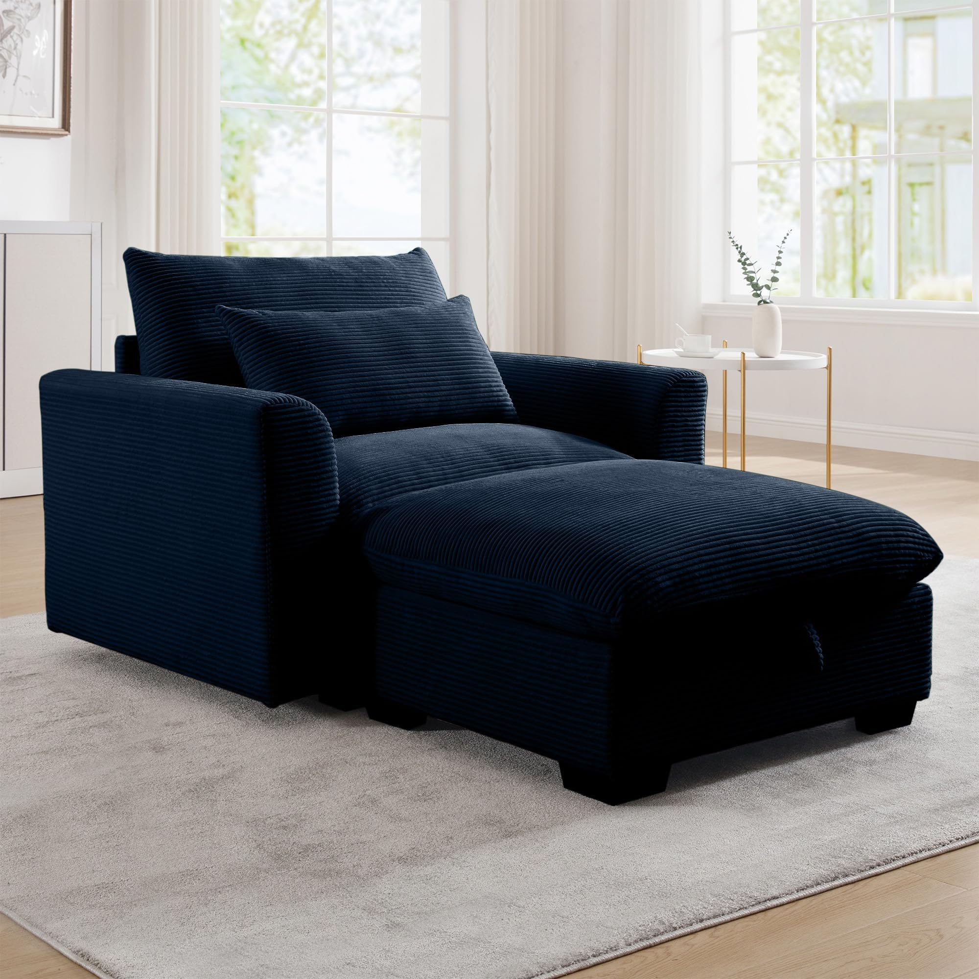Accent Chair Oversized Arm Chair Corduroy Fabric Single Sofa Chair with Storage Ottoman Comfy Reading Chair Extra Large Extra Deep Extra Wide Living Room Chairs for Bedroom Office Apartment