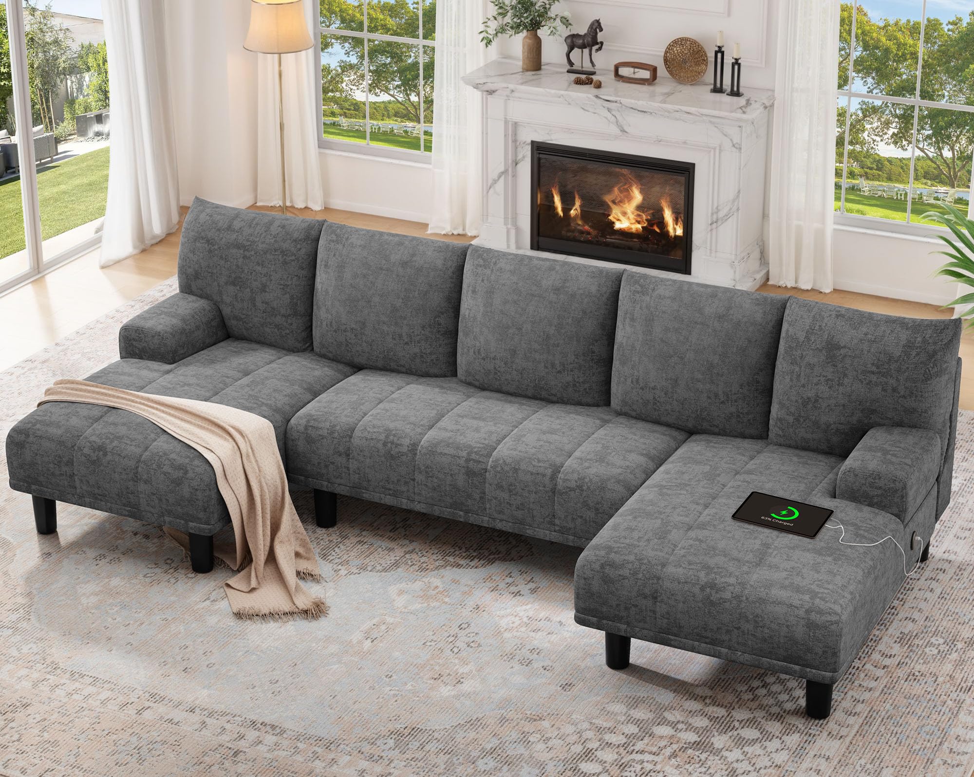 Sectional Couches for Living Room, U Shaped Sofa Chenille Modular Sectional Sofa