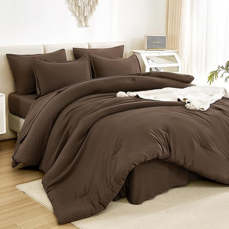 California King Comforter Set Beige - 7 Pieces Bed in a Bag Cal King Beddding Comforter