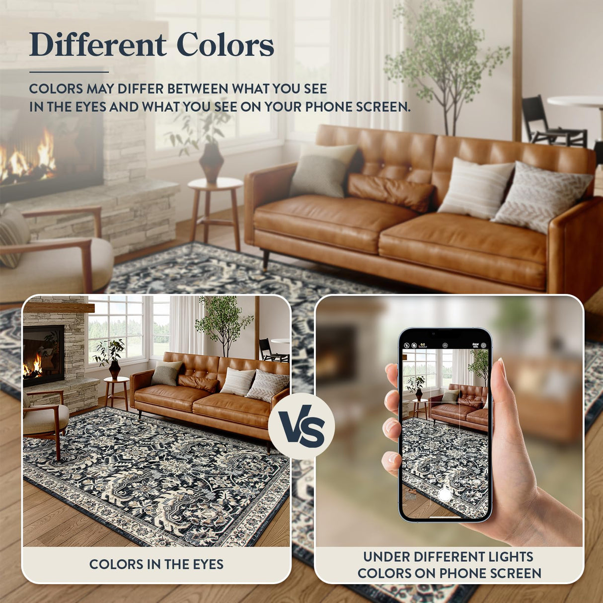 Black Living Room Rugs 8x10, Vintage Washable Grey Rug for Bedroom Dining Room,