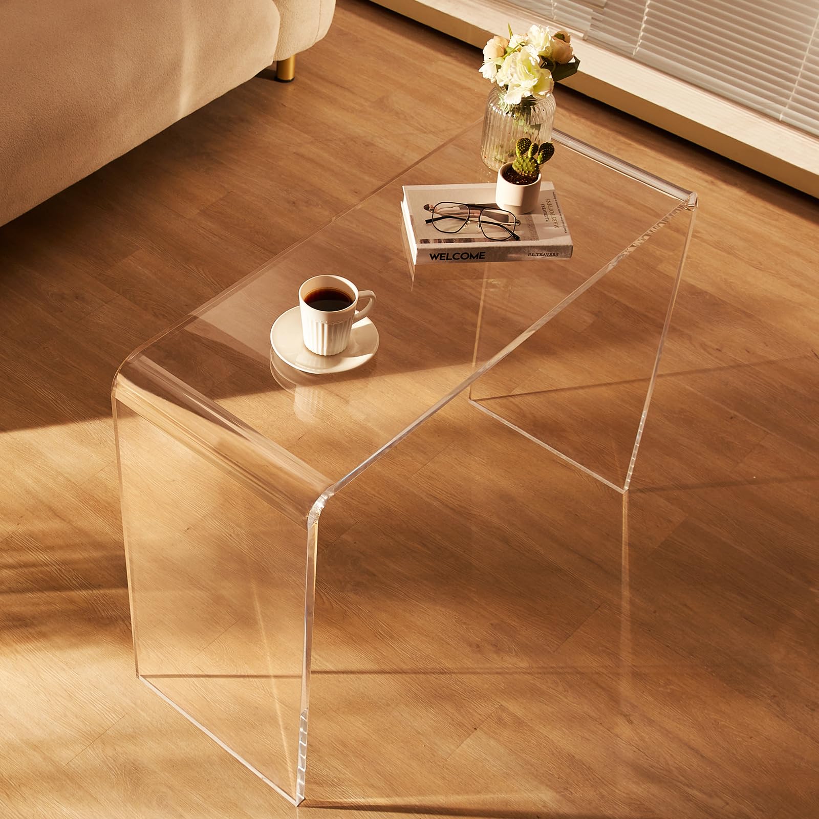 Clear Acrylic Console Table - Modern U-Shaped Entryway Desk