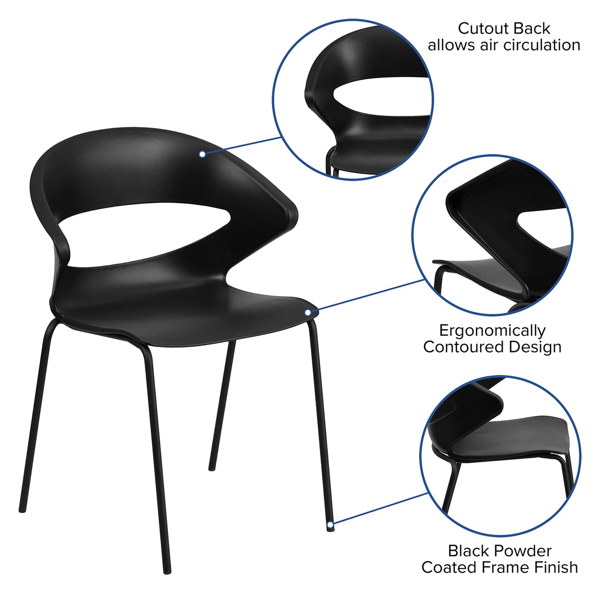 440 lb. Capacity Black Plastic Stack Office Side Chair