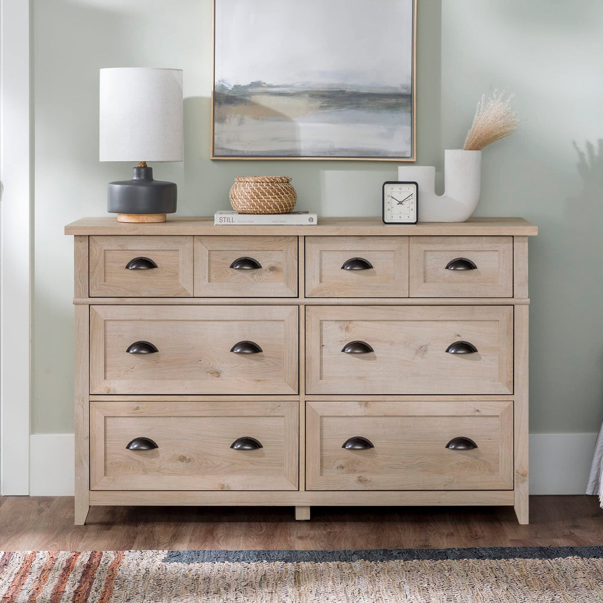 Modern Farmhouse 6-Drawer Framed Dresser with Half-Moon Handles