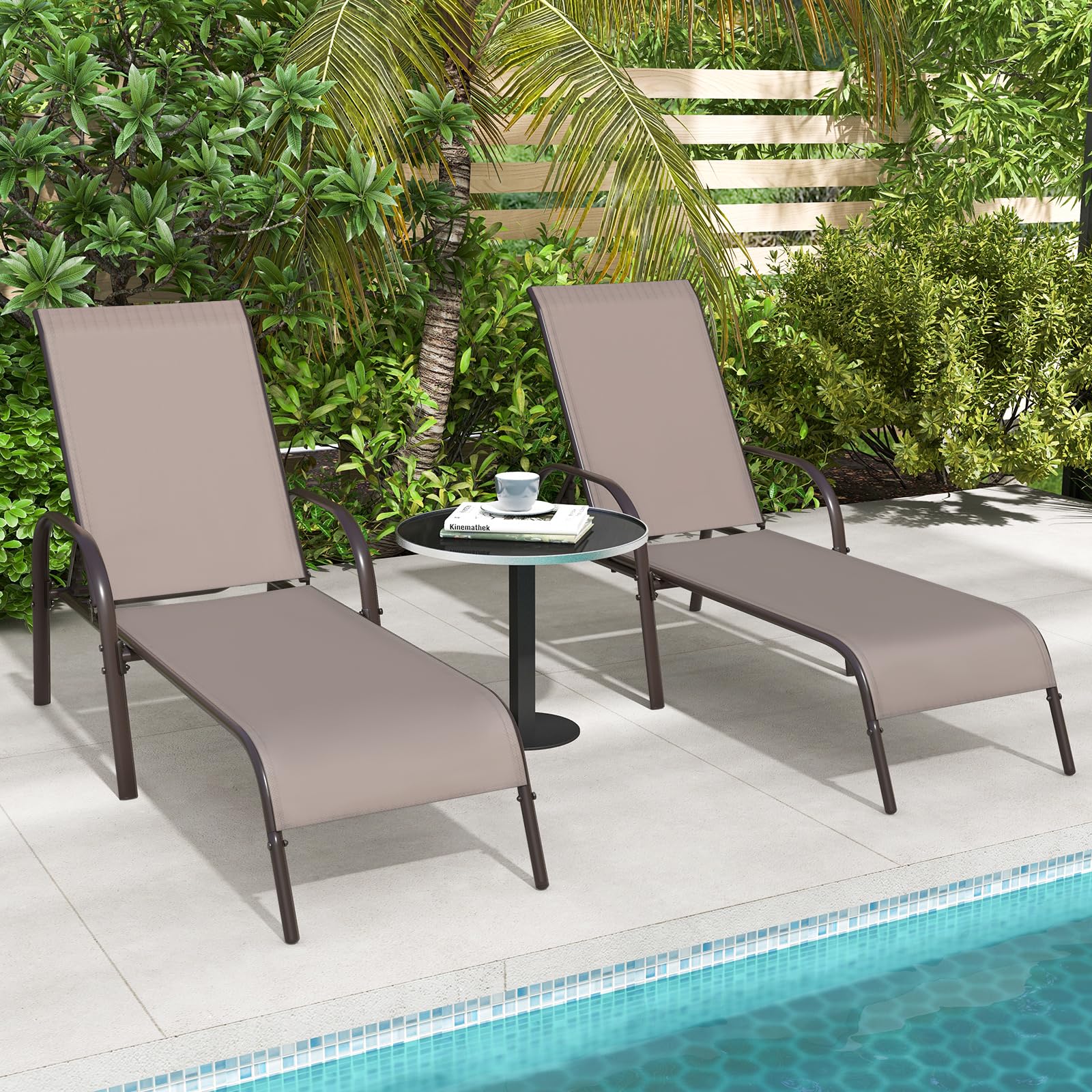 Patio Lounge Chair, Outdoor Chaise Lounge with 5 Adjustable Backrest