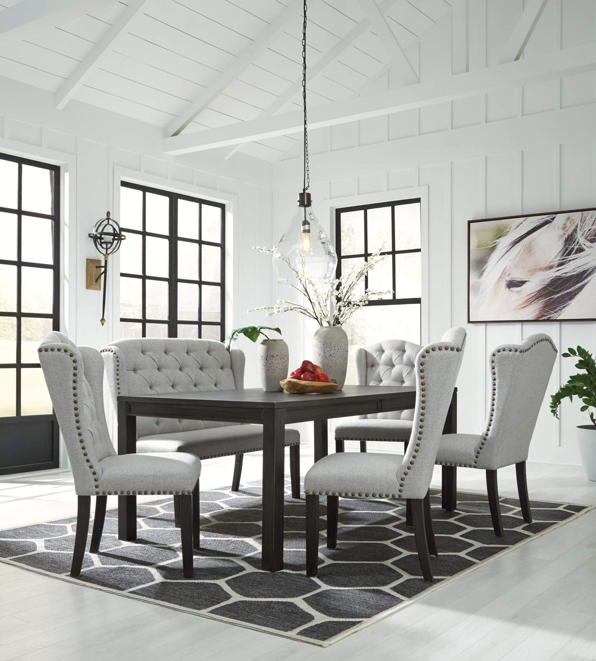 Jeanette Modern Rectangular Distressed Dining Table ONLY, Seats up to 6, Black