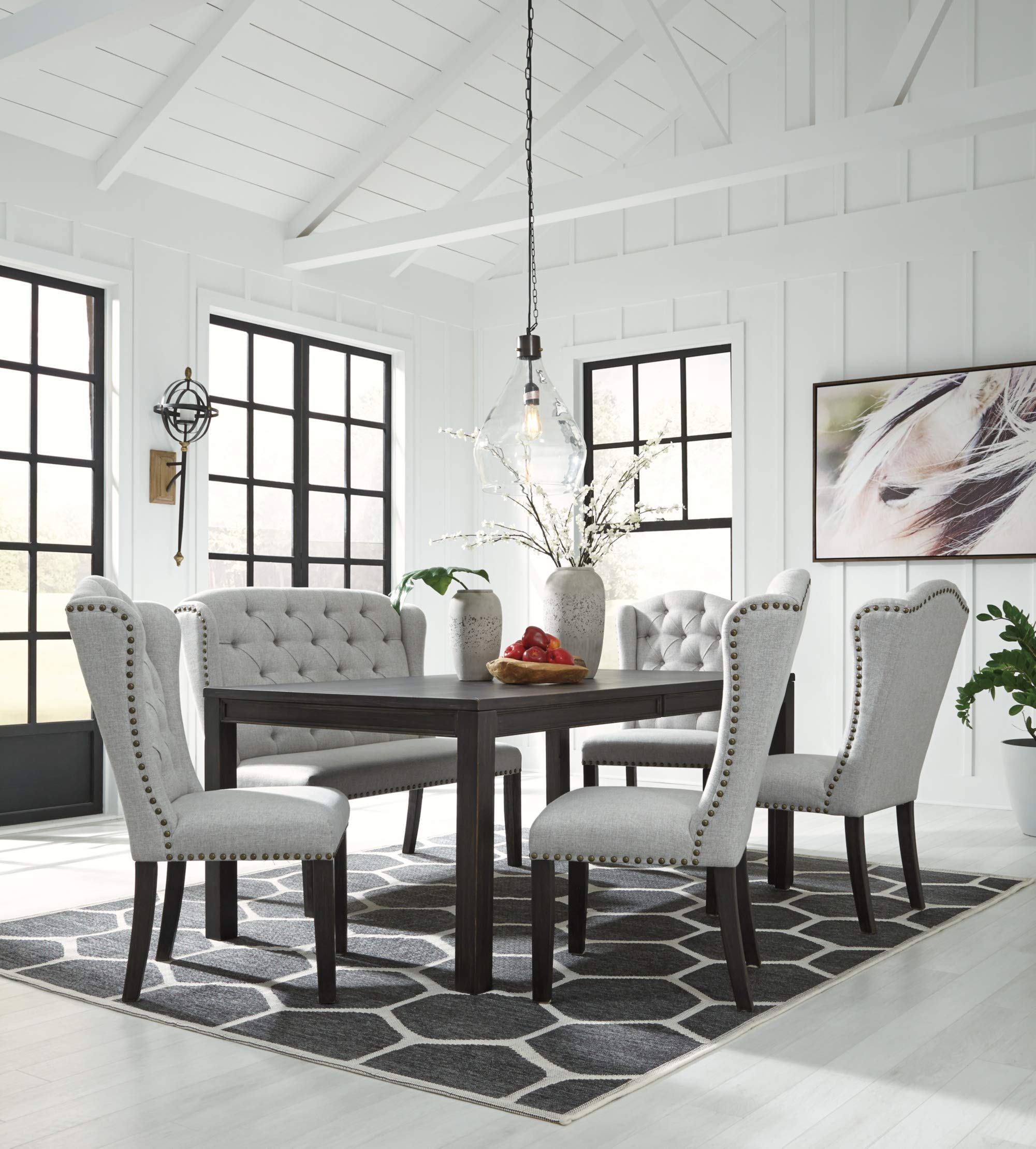 Jeanette Modern Rectangular Distressed Dining Table ONLY, Seats up to 6, Black