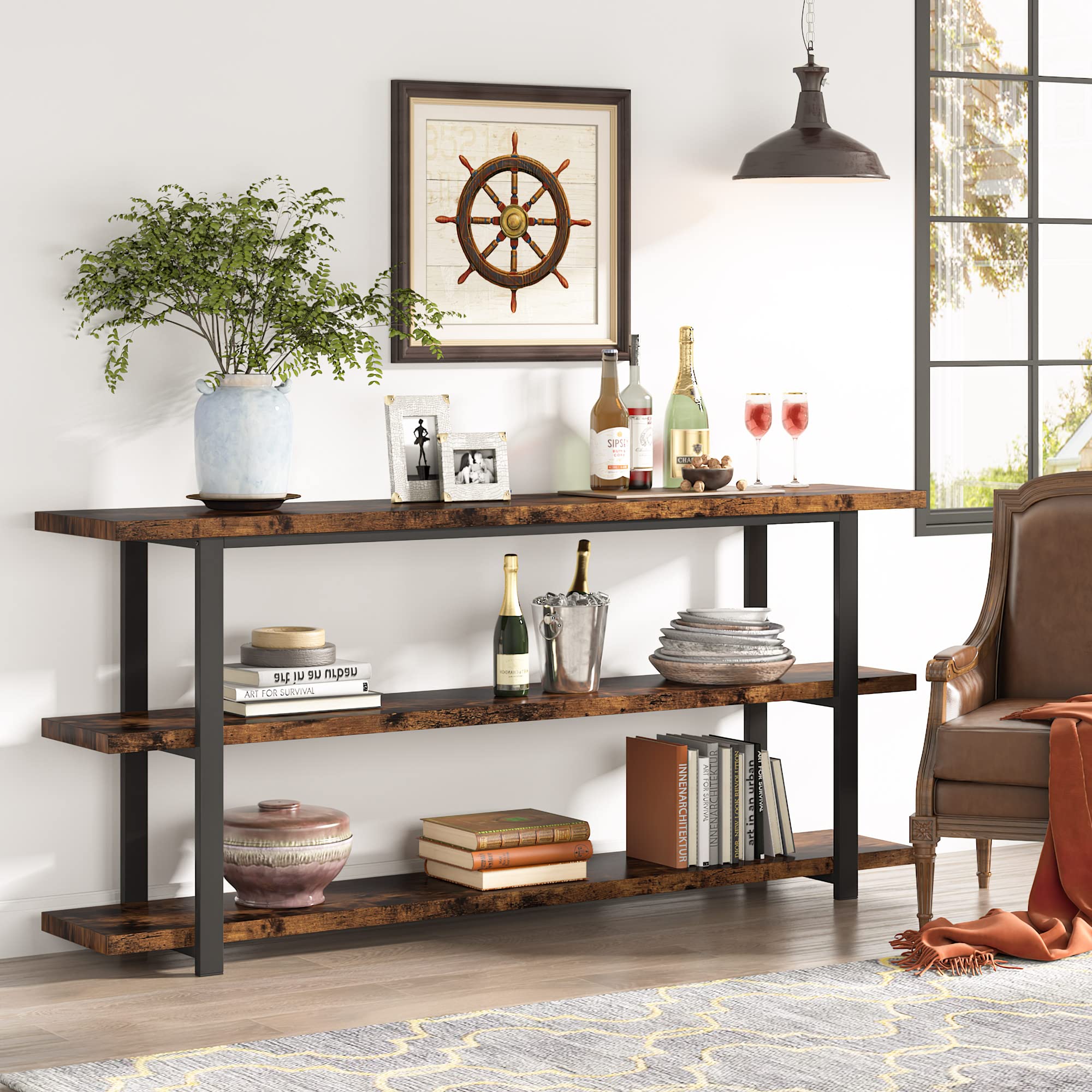 70.8 Inch Extra Long Console Table with 3-Tier Storage Shelves