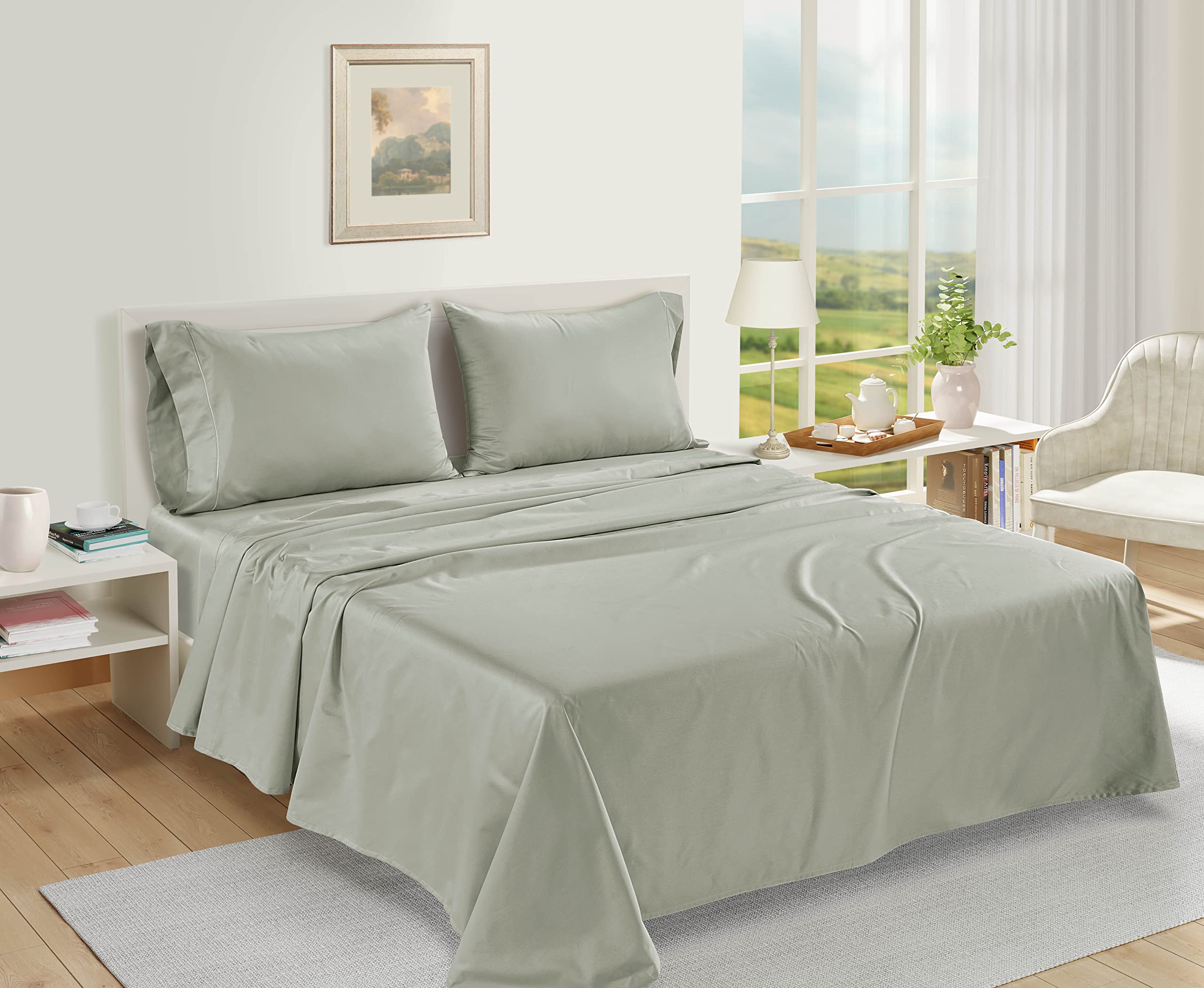 Luxury 100% Egyptian Cotton Bed Sheets - 1000 Thread Count 4-Piece Mineral King Set Bedding Sateen Weave