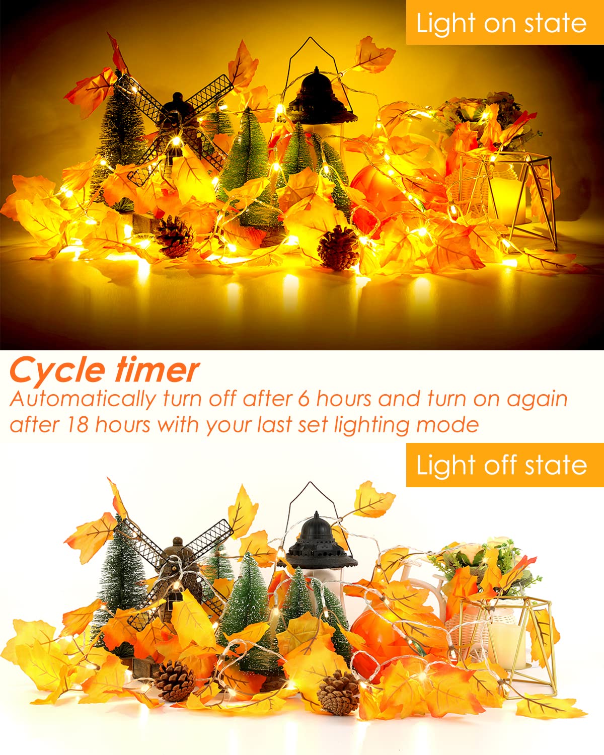 [8 Lighting Modes & Timer] Fall Decorations for Home Maple Leaf Garland with Lights 40