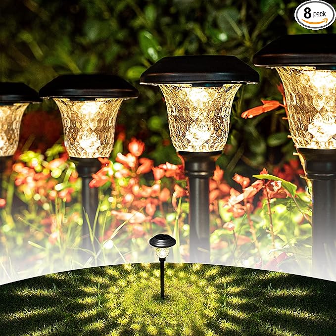8 Pack Solar Pathway Lights, Solar Garden Lights Outdoor Warm White