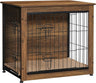 Dog Crate Furniture with Cushion, Wooden Dog Crate Table, Double-Doors Dog Furniture