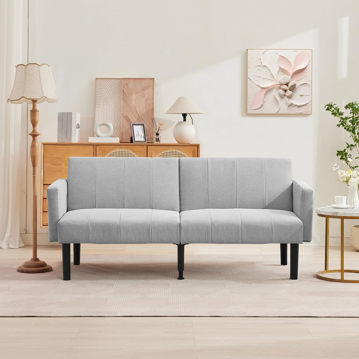 75.5” Convertible Futon Sofa Bed, Linen Flannel Small Couch Sofa
