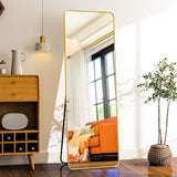 21" x64“ Rounded Full Length Mirror Aluminum Frame Gold Mirror Full Length Floor Mirror with Stand for Living Room Bedroom Cloakroom