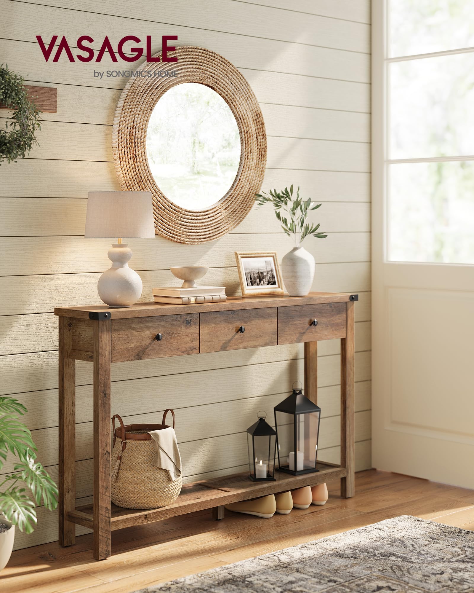 LIRY Collection Console Table with 3 Drawers - Farmhouse Entryway Sofa Table