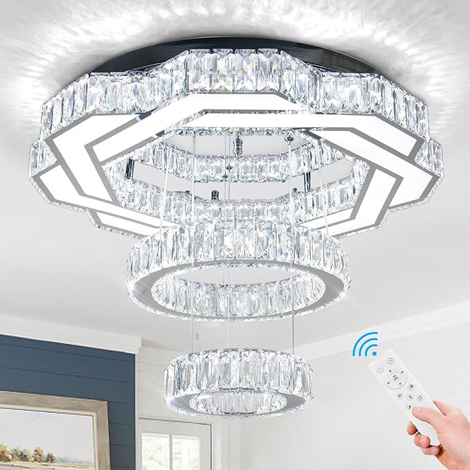 22.5" Crystal Chandeliers Living Room Modern Crystal Ceiling Light LED Ring Round Pendant