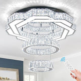 22.5" Crystal Chandeliers Living Room Modern Crystal Ceiling Light LED Ring Round Pendant