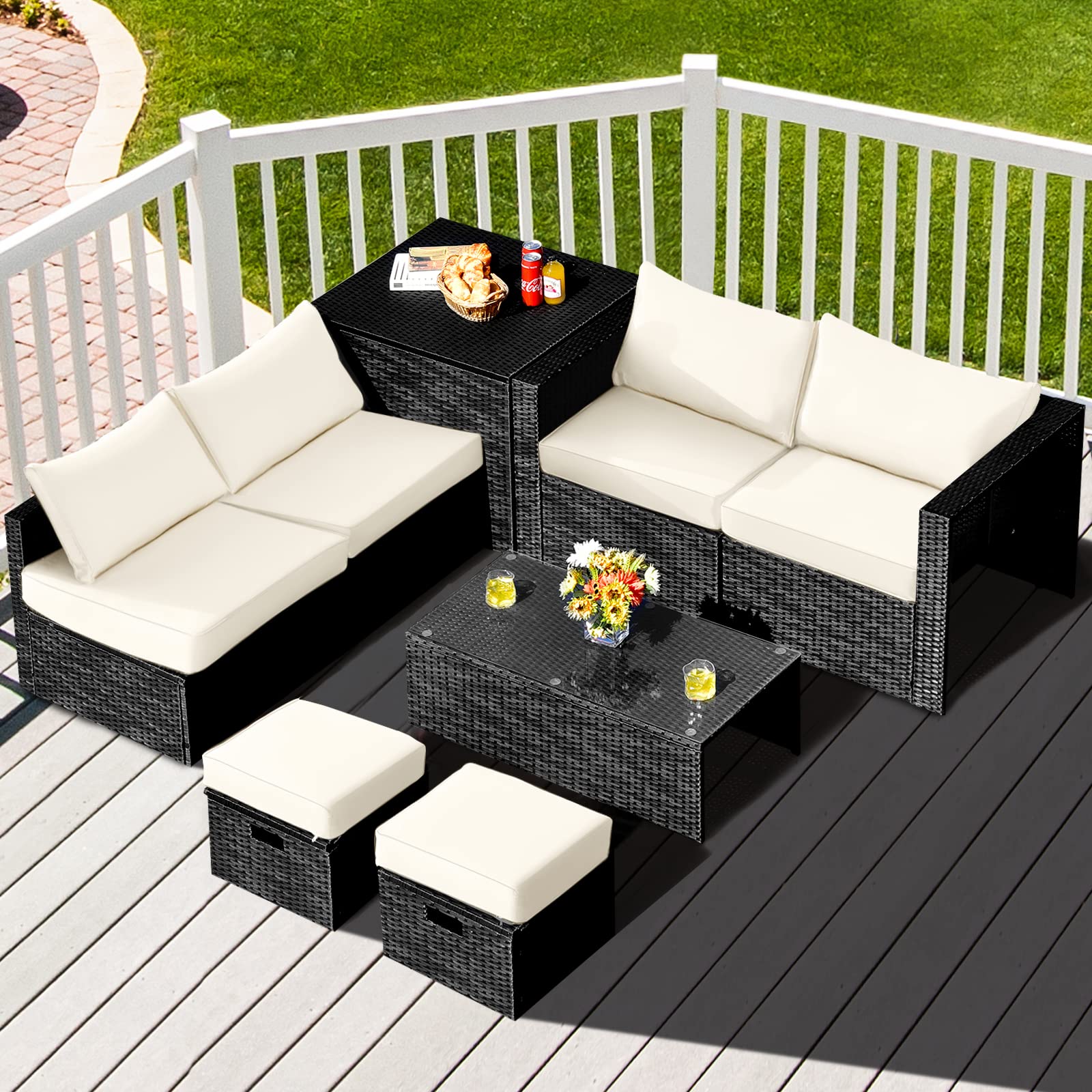 8PCS Rattan Patio Sectional Furniture Set, Wicker Conversation Set