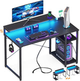Gaming Desk with Led Lights & Power Outlet, 40 Inch Small Gaming Computer Desk