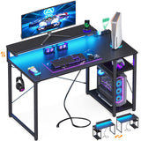 Gaming Desk with Led Lights & Power Outlet, 40 Inch Small Gaming Computer Desk