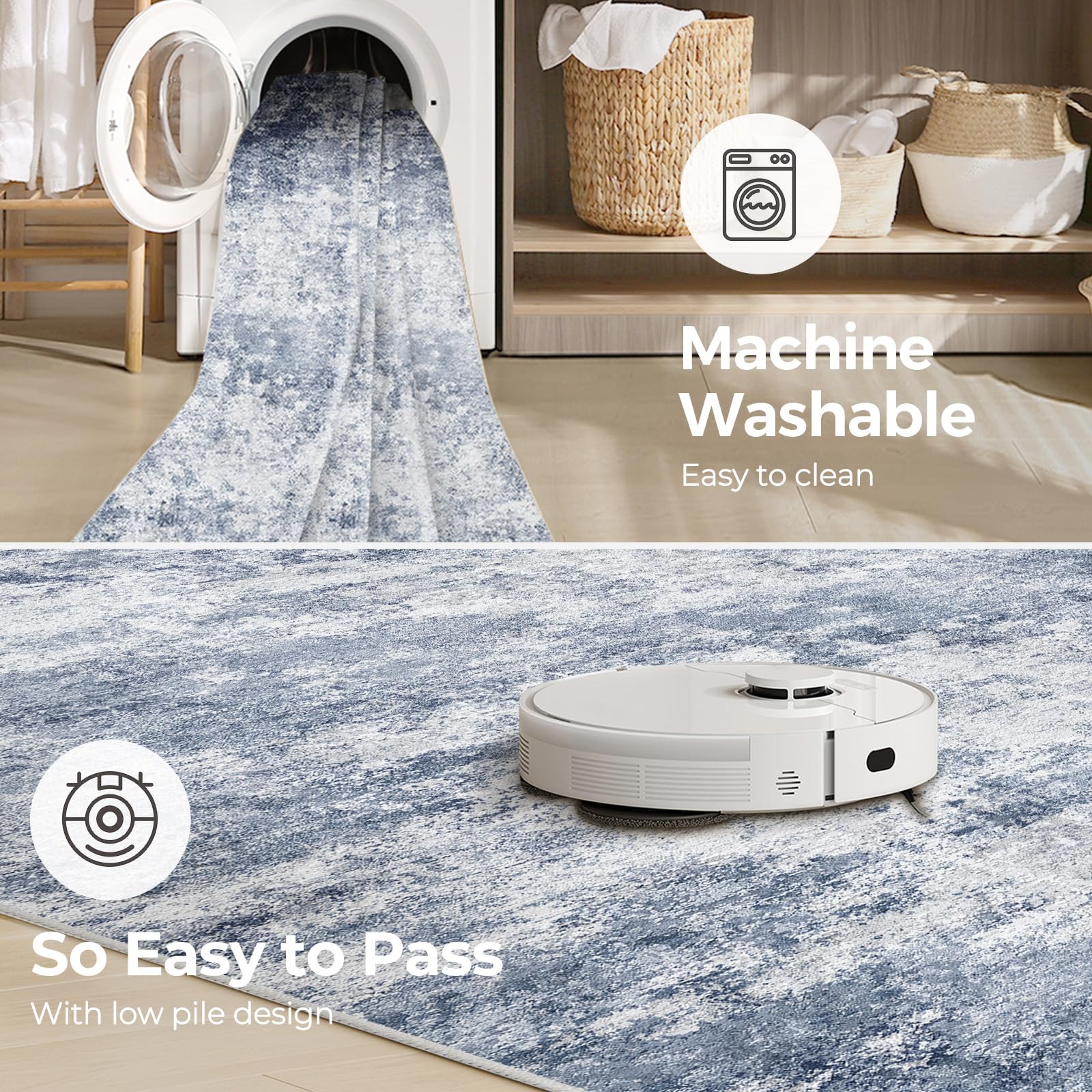 WITSHOCK 6x9 Area Rugs for Living Room : Machine Washable Non Slip - Low Pile Modern Abstract Carpet for Bedroom Kids Room Dining Room - Stain Resistant for Household - Pet Owners (Blue)