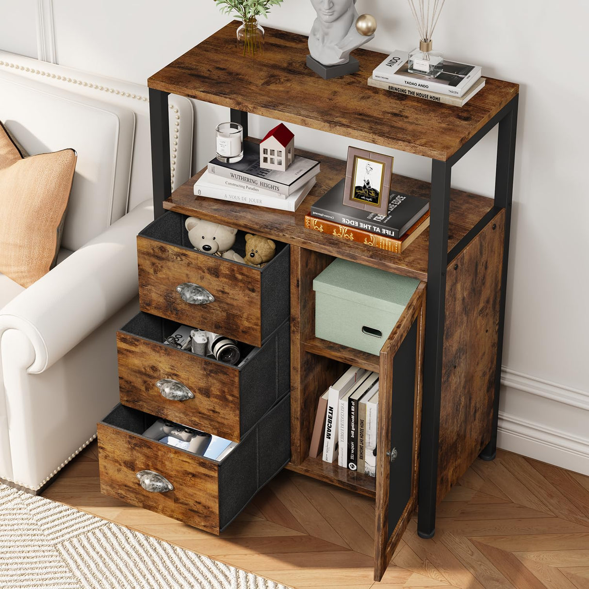 Storage Cabinet, Bathroom Storage Cabinet Organizer with 3 Removable Drawers and 1 Door,