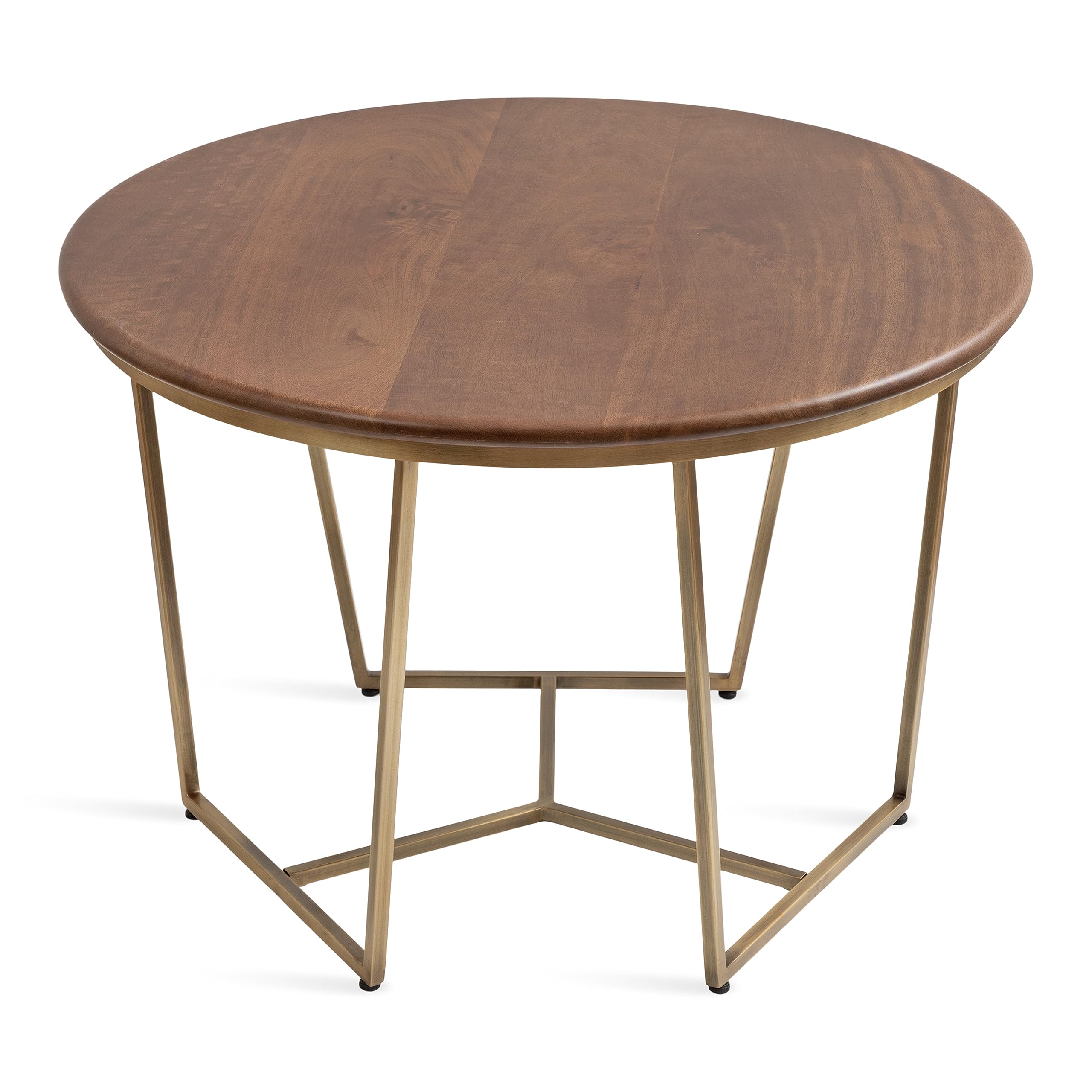 Kate and Laurel Solvay Mid-Century Round Coffee Table, 26 x 26 x 18, Walnut Brown and Antique Brass, Sophisticated Modern Circle Table for Storage and Display