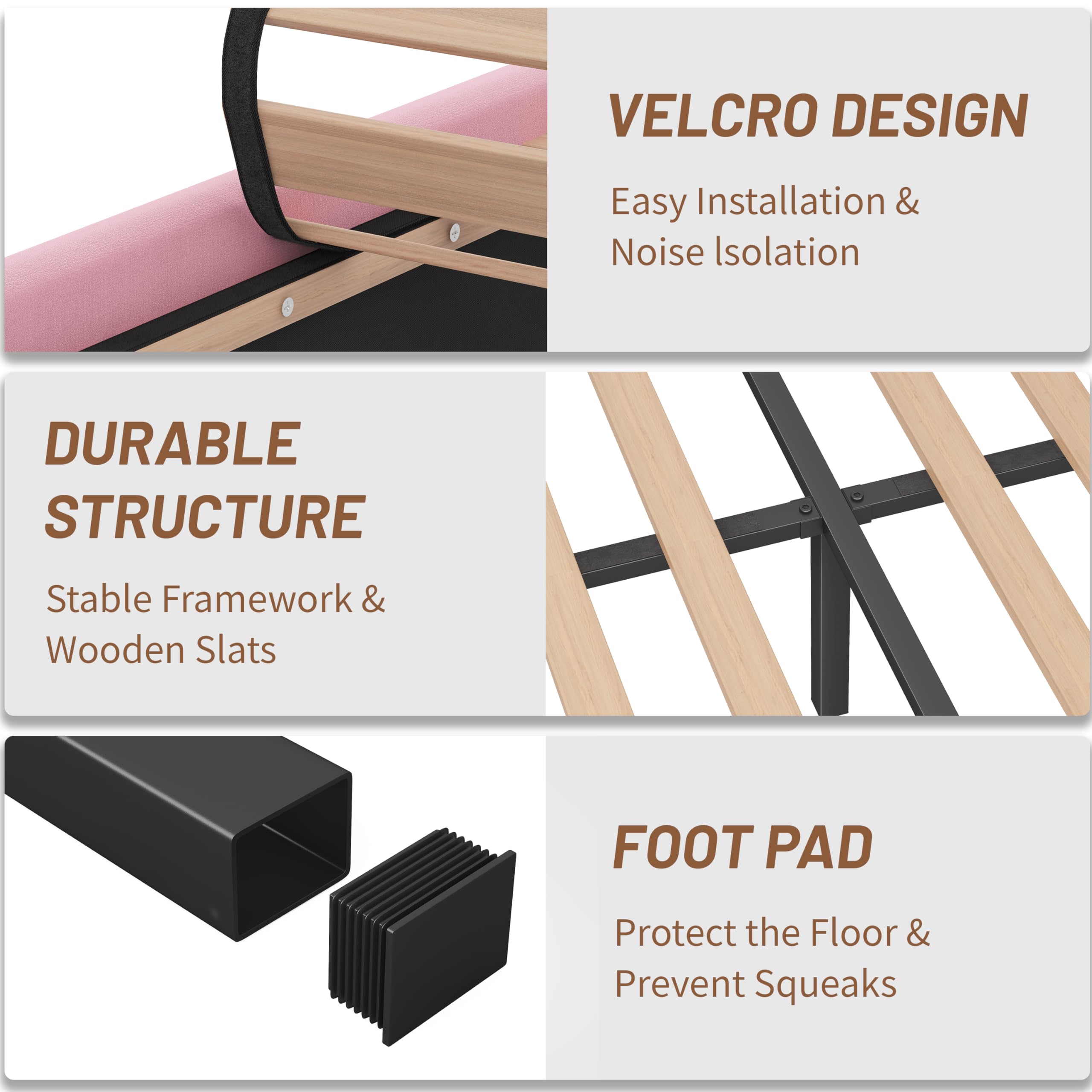 Queen Bed Frame with LED Lights and Adjustable Headboard