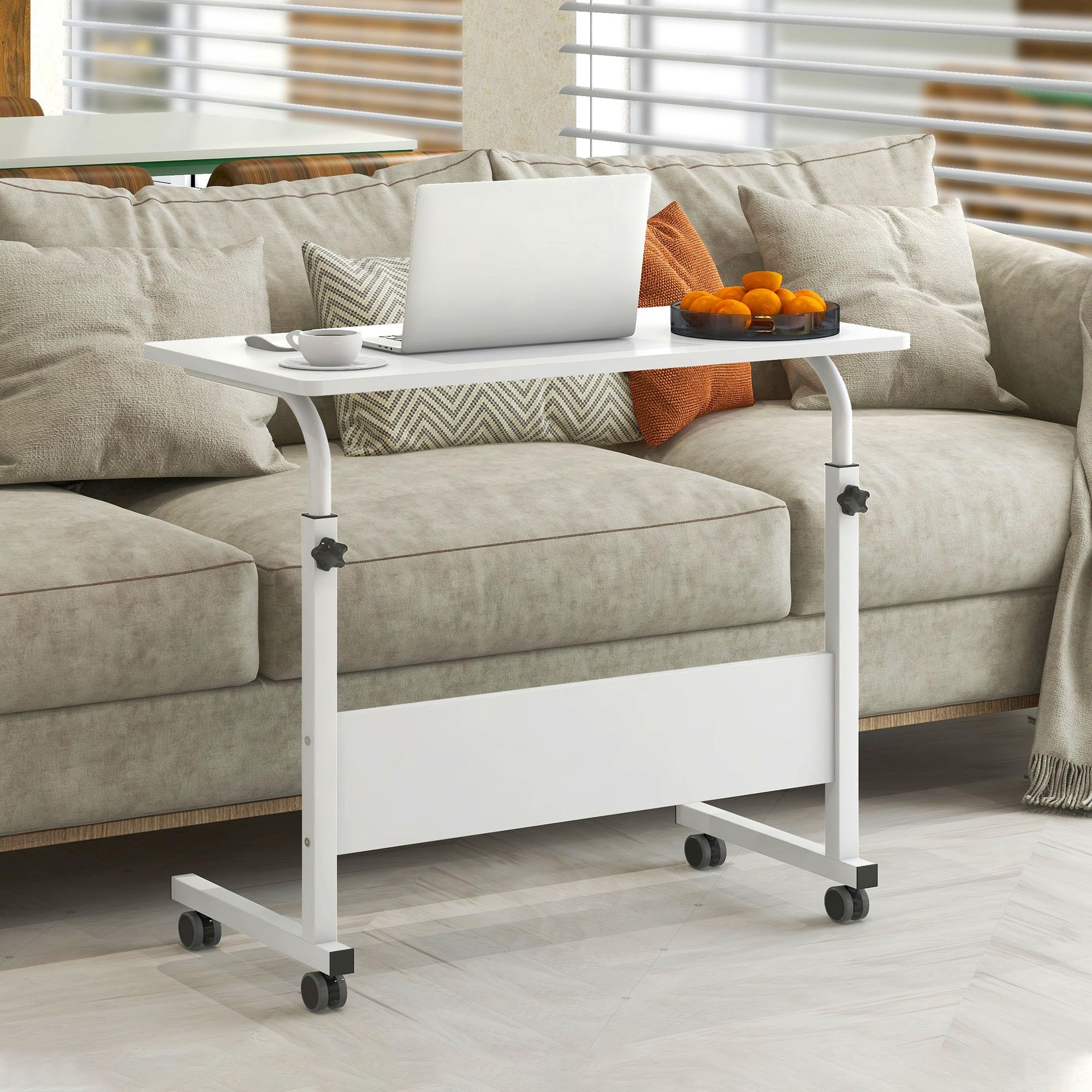 soges 31.4 inches Adjustable Mobile Computer Table Portable Laptop Desk Computer Desk Cart Tray, White